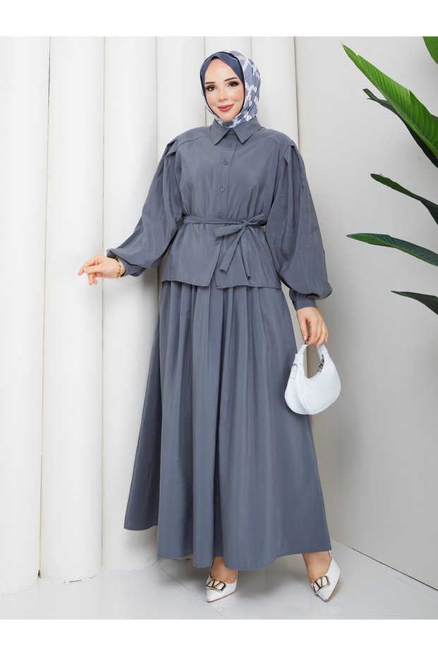 Pleated Sleeveless Shirt & Pleated Skirt Hijab Set Rc9028