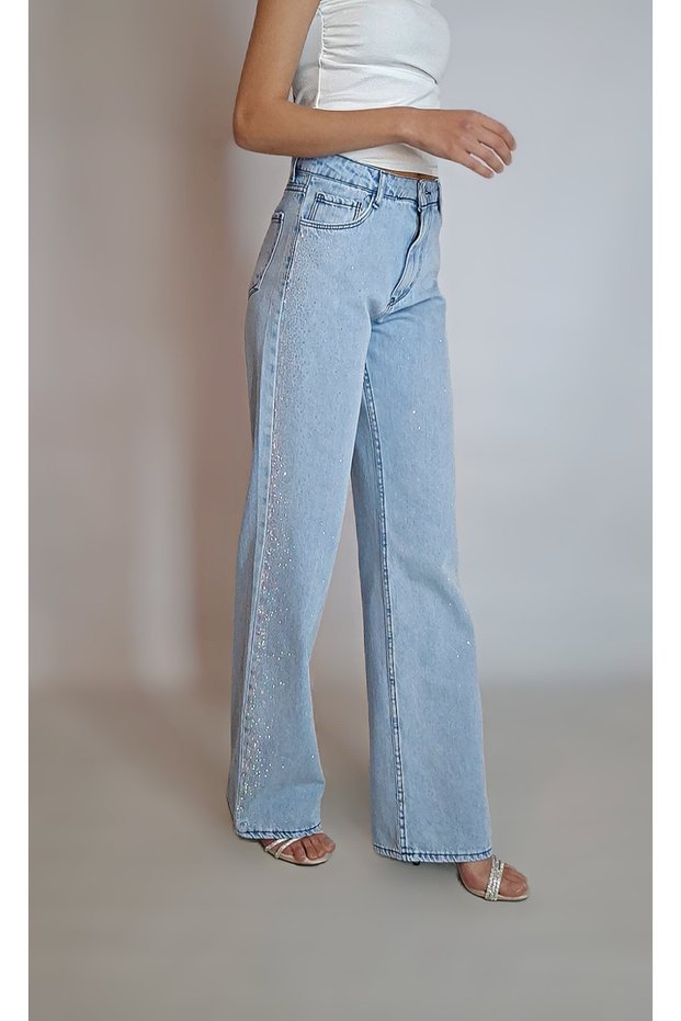 Women's Light Blue Gradient Stone Printed Soft Denim Pants Jean Yy101274
