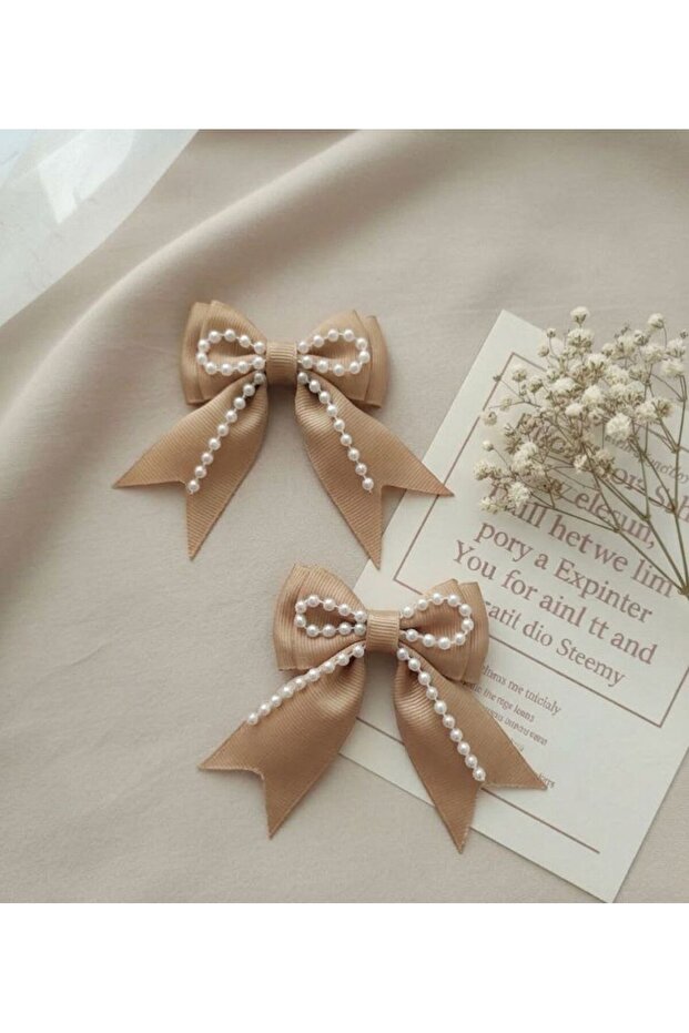 Pearl Detailed Bow Model Luxury Hair Clip