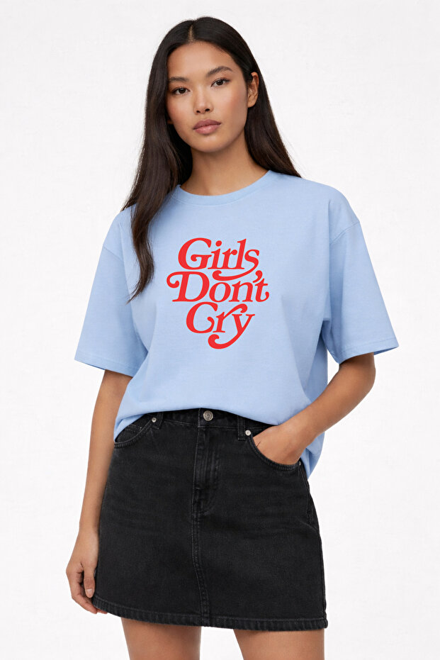 Oversized T-Shirt Gi̇rls Dont Cry B Printed %100 P Cotton T-Shirt Comfortable Fit