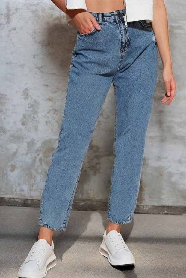 Polima Women's Snow Wash Stretch Fabric High Waist Denim Mom Jeans S Boyfriend Jeans Pants Cool Vibe