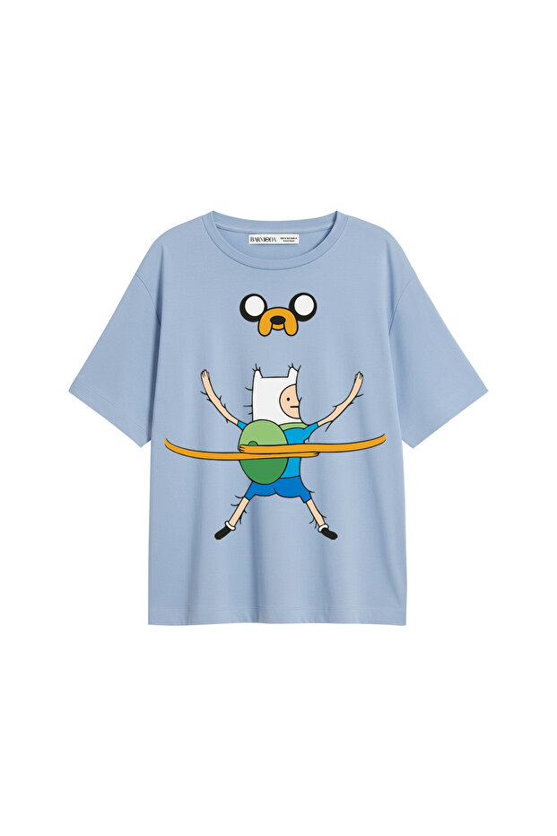 Sweet Hug Printed Relaxed Fit Baby Blue Women's Tshirt