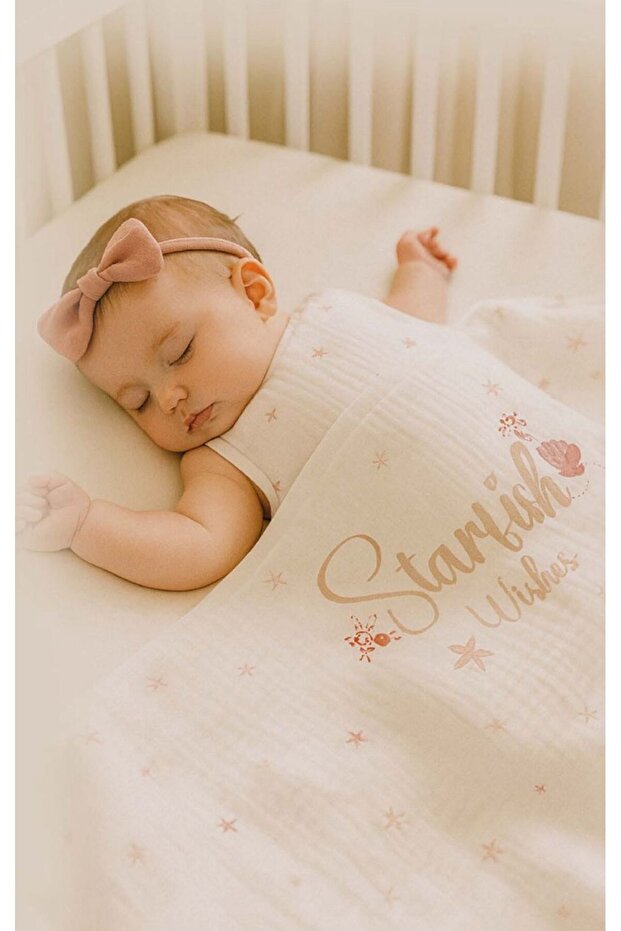 Bistyle Muslin Blanket Starfish Wishes Pink - Ecru