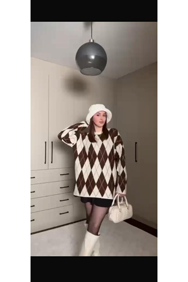 Women's Tunic Sweater Şardunlu Diamond Pattern Knitwear