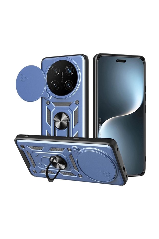 Honor Magic 8 Pro Compatible Tank Case - Armored Outdoor Cover with Ring Stand - Navy Blue