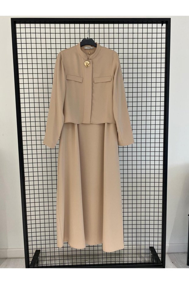 New Season Thick Strap Dress and Single Button Jacket Top and Bottom Set
