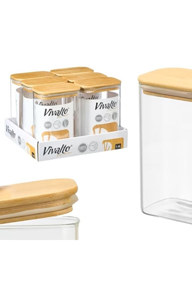 Rectangular Jar 1.4L with Bamboo Lid - 6