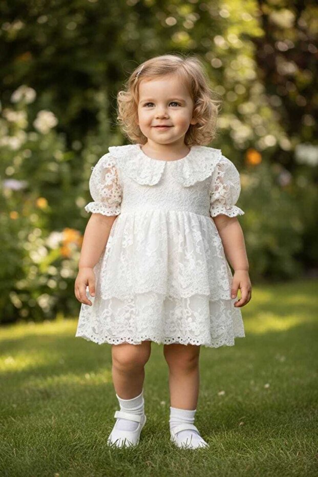 Silvery Evening Dress for Girls 9-24 Months Cream