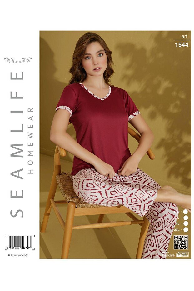 Seamlife Women's Extra Soft 100% Cotton V-Neck Milan Short Sleeve Pajama Set