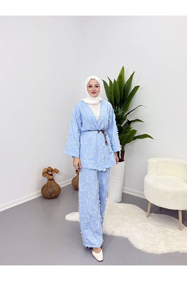 Tasseled Belted Kimono Set - 1