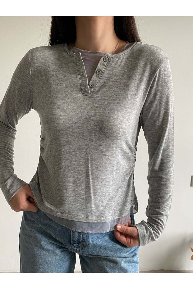 Gray Tulle Detail Sheer blouse