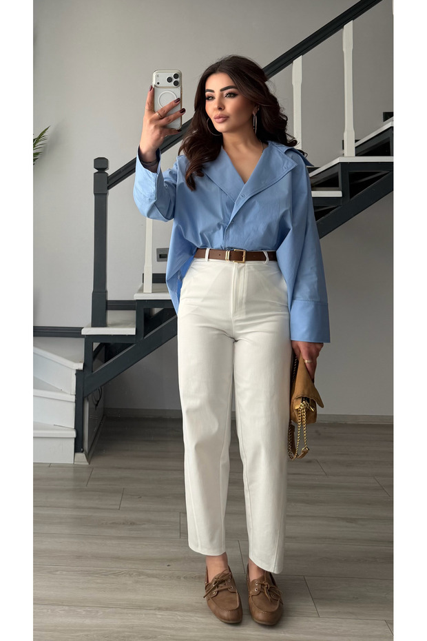 Ecru Seam Detail Skater Fabric Trousers