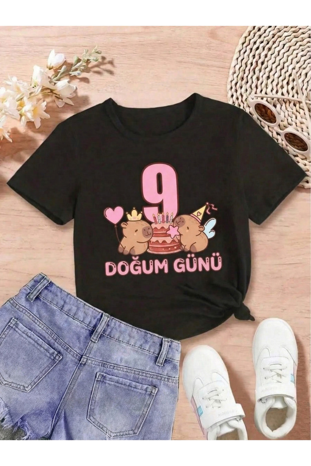 Girl's Birthday Printed Oversized Comfortable Daily Use Combed Cotton T-Shirt