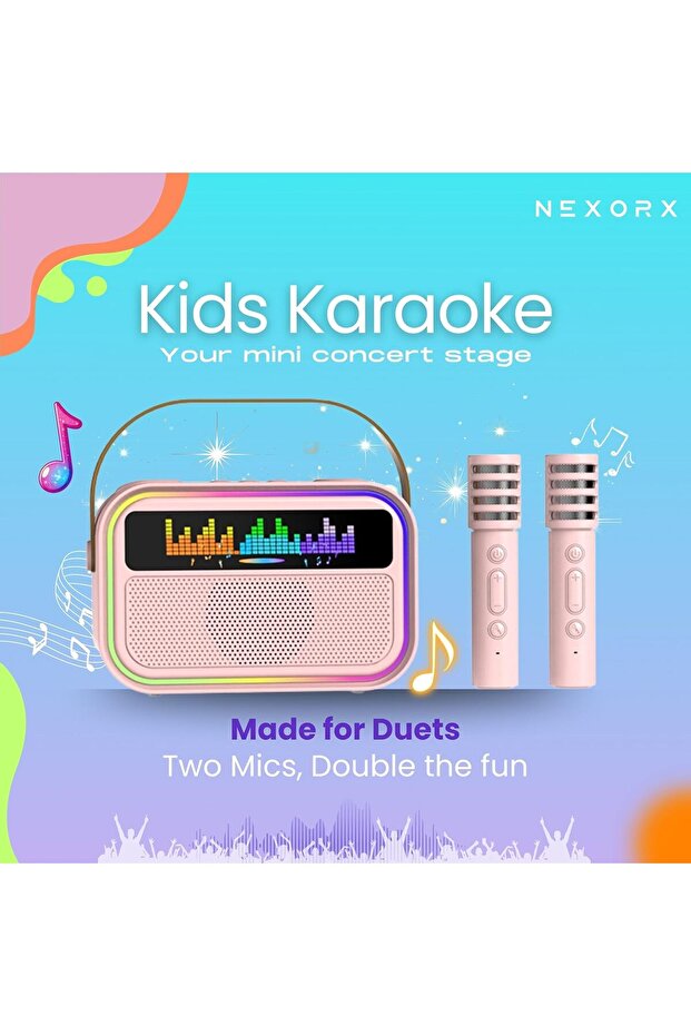 Kids Karaoke Speaker with Double Microphones – Portable SingBoom, Bluetooth 5.0, 360° Surround
