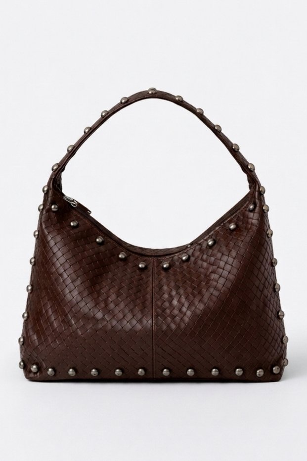 Studded Detail Women's Hobo Bag - Large Internal Volume Shoulder Bag Bag Si