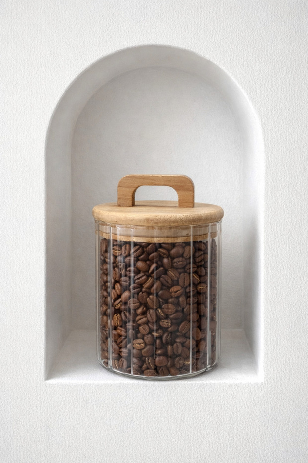 Action Lid Borosilicate Glass Striped Round Jar 650 ml