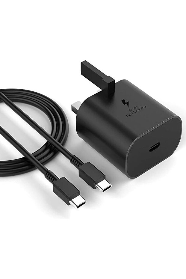شاحن سامسونج سريع بقدرة 25 واط بمنفذ USB-C مع كابل من النوع C إلى النوع C