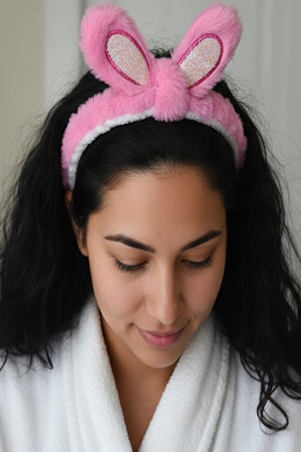 Pink Color Eared Plush Hair Band