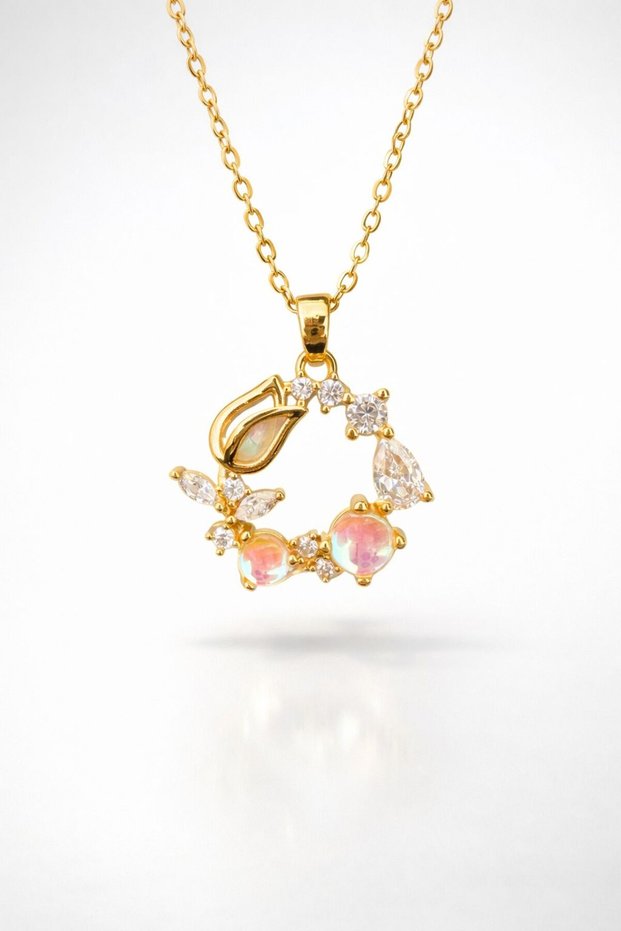Steel Gold Necklace with Tulip Detail in Gift Box (with Gift)