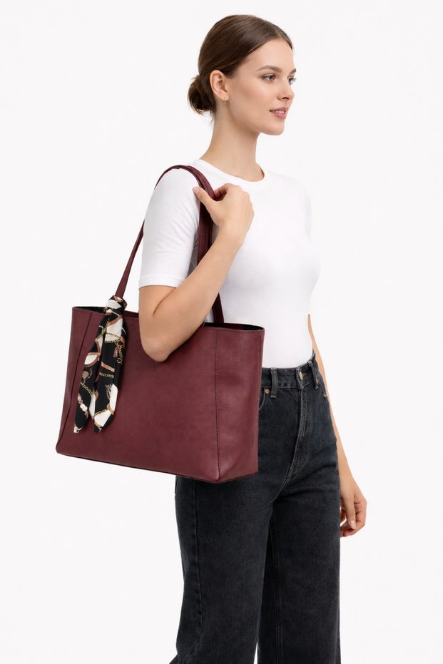 Burgundy Color Women's Tote Bag – Large Daily Scarf with Gift Bag