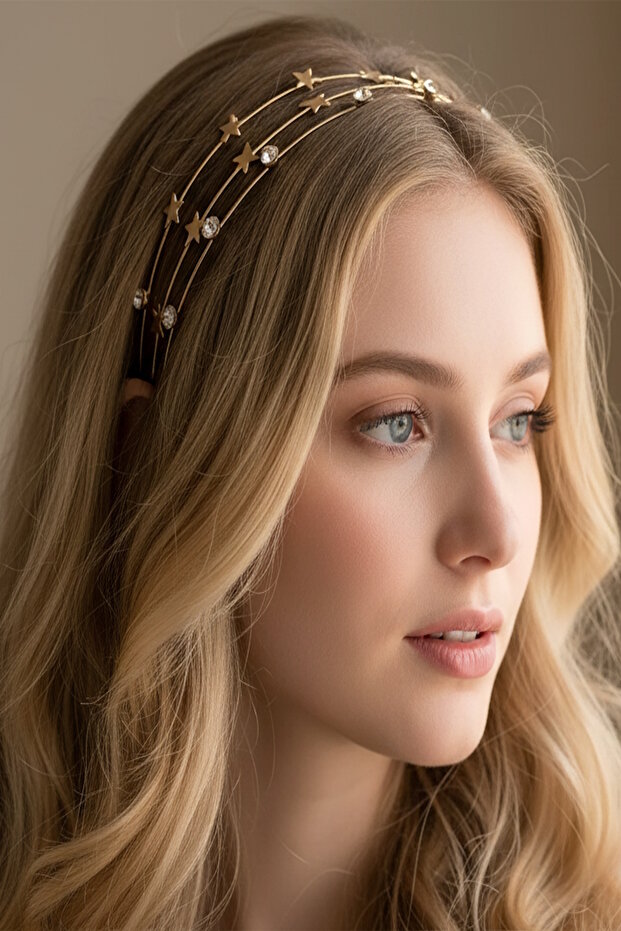 Gold Color Metal Star Model Stone Crown