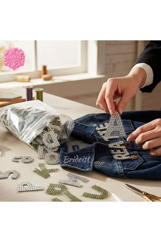 Crystal Stone Letter I Applique | Luxurious and Sparkling Iron-On Beads | Width:3 Length:4Cm | 5 Pieces
