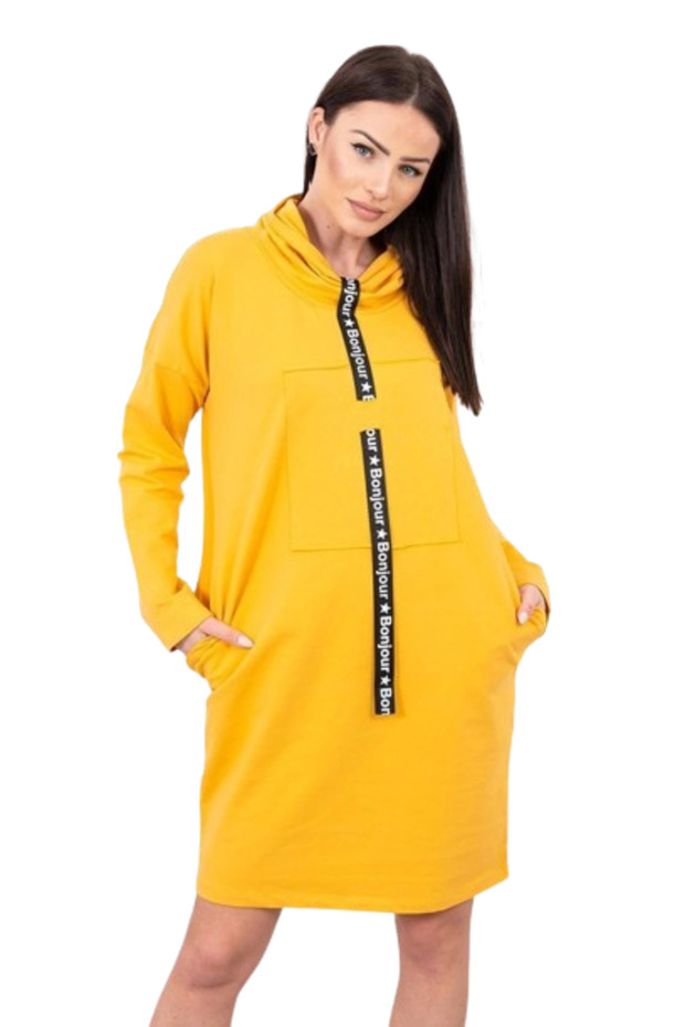 Rochie muștar cu cravată - 1