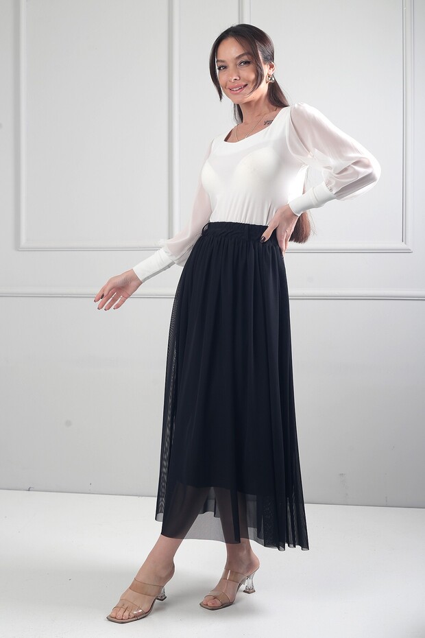 Women's Elastic Waist Lined Long Skirt Tulle