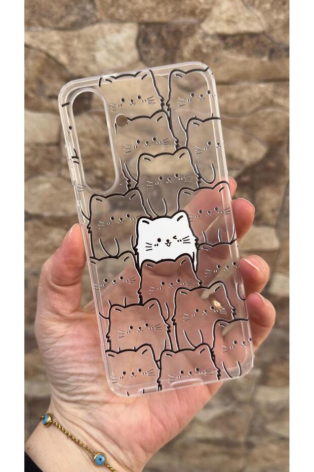 Samsung Galaxy S25 Fe Compatible Manycat Patterned Transparent Case with Shock-Absorbing Camera Protections