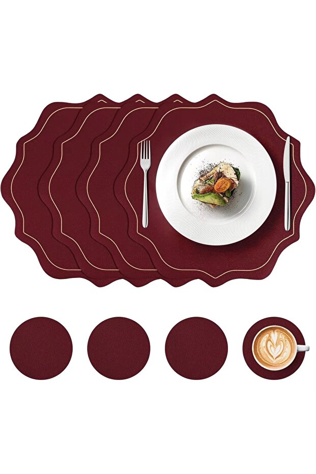 Leather Supla 8 Pieces Placemat Set 34 X34 cm