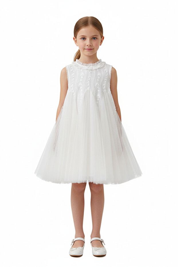 - Classic Ivory Occasion Dress-White-1Y to 8Y