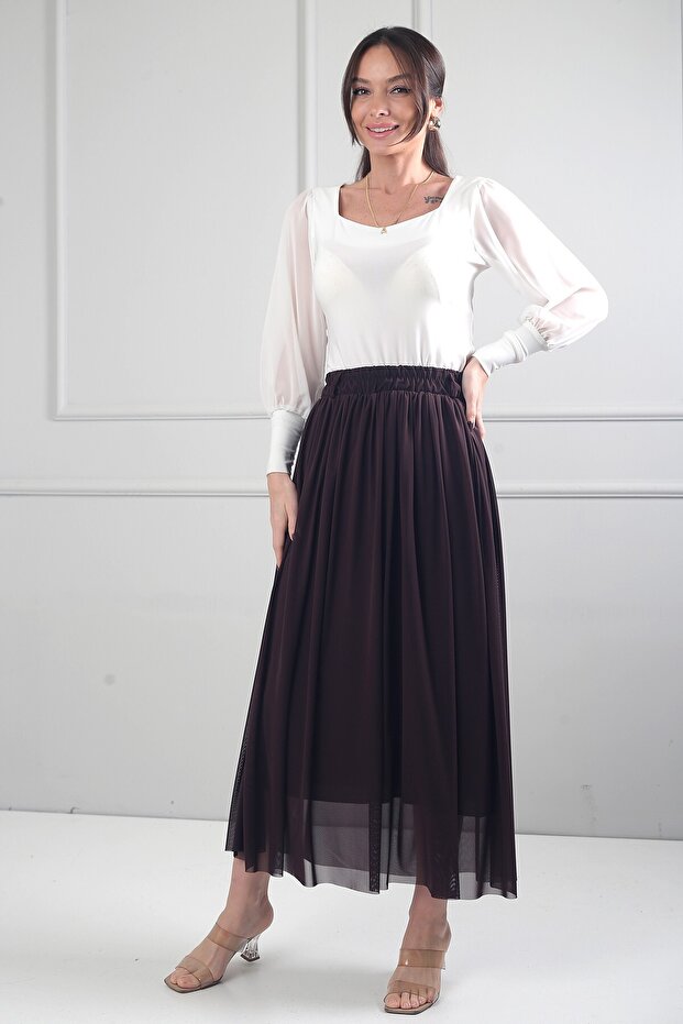 Women's Elastic Waist Lined Long Skirt Tulle