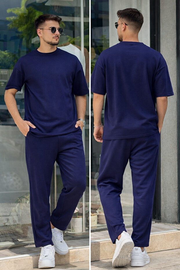 Men's Oversized Basic T-Shirt Pants Set Comfortable Fit Daily Combination