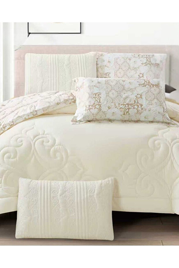 6Pc Reversible Comforter Set 240x260cm Comforter with 2 Pillowshams 2 Pillowcases & Fitted Sheet