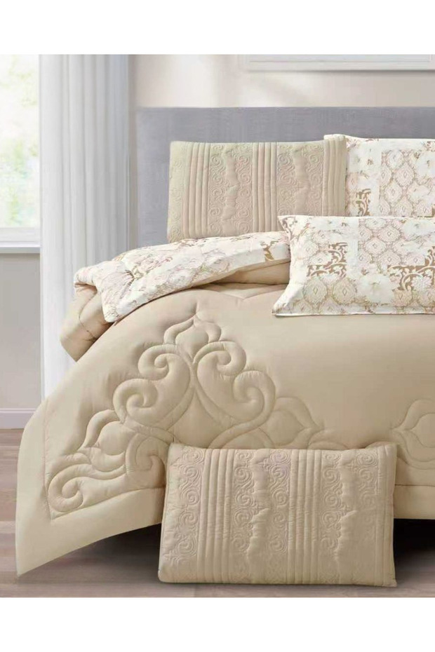 6Pc Reversible Comforter Set 240x260cm Comforter with 2 Pillowshams 2 Pillowcases & Fitted Sheet