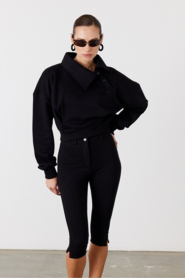 Pulse Crop Sweatshirt Siyah - 5
