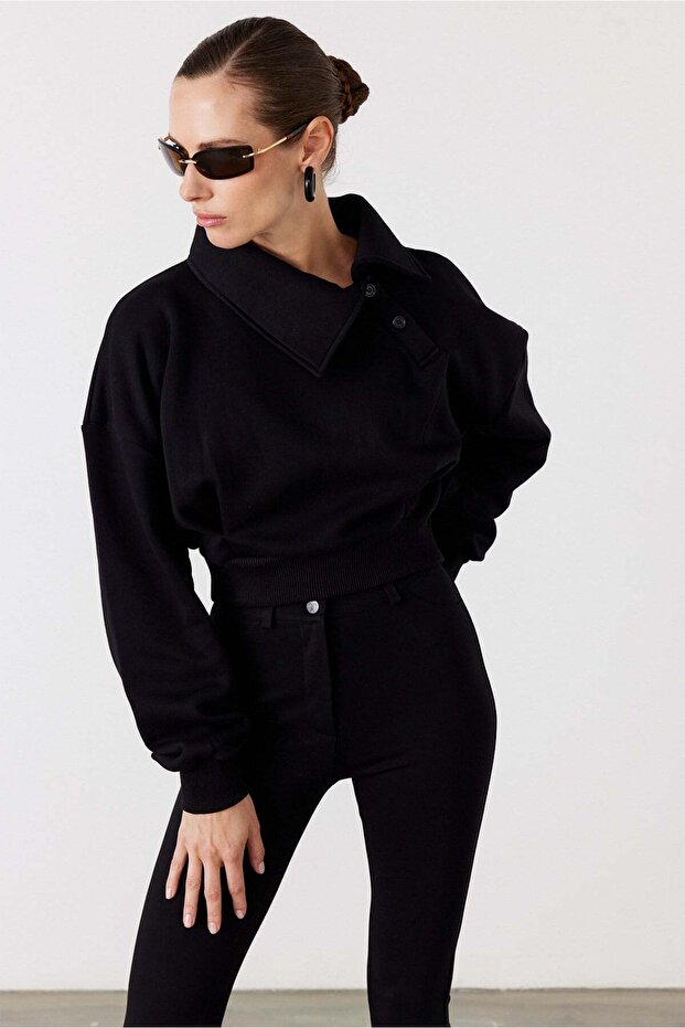 Pulse Crop Sweatshirt Siyah - 2