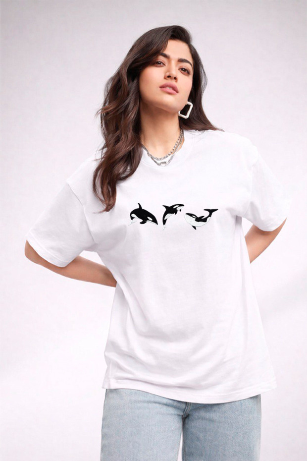 Women's Printed Detail Oversize Bol Cut T-Shirt with Cycling Neck