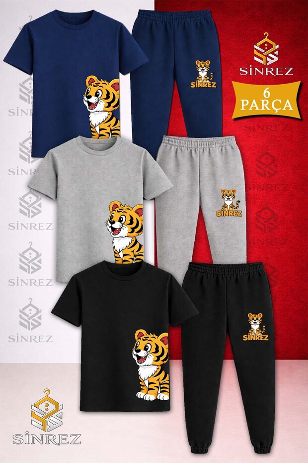 Children's Kaplan Left Side Printed 3-Piece T-Shirt and Tracksuit Set