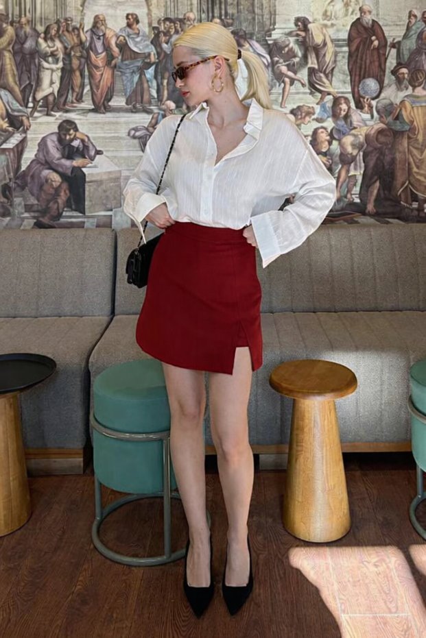 Women's Slit Mini Skirt with Shorts High Waist Stylish Office & Casual Combination Skirt