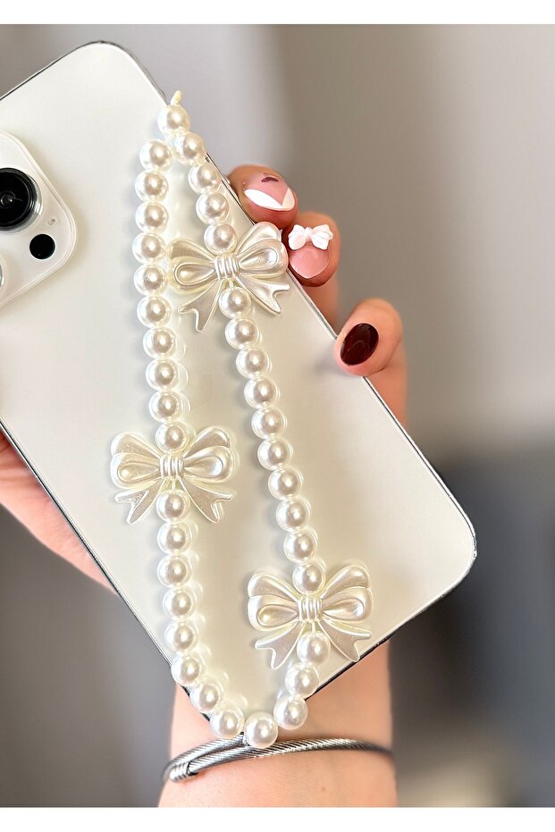 Pearl Bow Phone Charm Phone Strap – Coquette Pearl Stylish Phone Charm Bag Camera Thermos Accessory