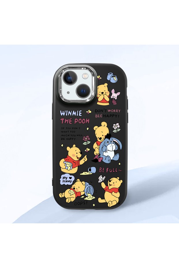 iPhone 13 Mini Compatible Shock-Absorbing Camera Protected Black Silicone Case Cartoon Patterned