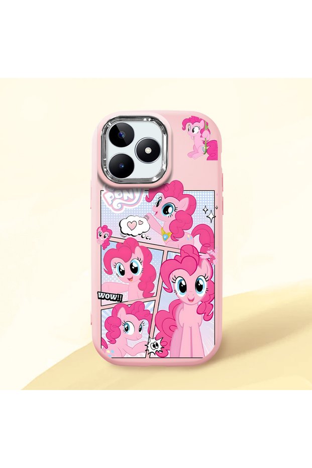 Realme Note 50 Compatible Shock-Absorbing Camera Protected Pink Silicone Case Pony Patterned