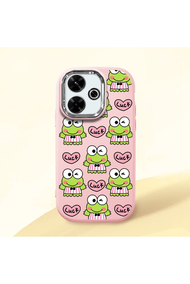 Redmi 13/13X Compatible Shock-Absorbing Camera Protected Pink Silicone Case Frog Princess