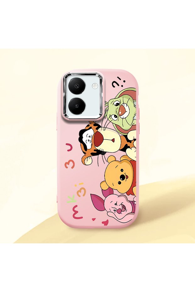Vivo Y36 4G/5G Compatible Shock-Absorbing Camera Protected Pink Silicone Case Cartoon Patterned