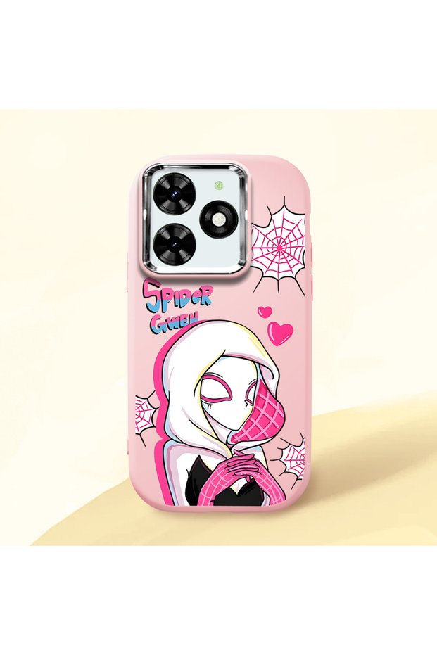 Infinix Hot 40I Compatible Shock-Absorbing Camera Protected Pink Silicone Case Spider-Man