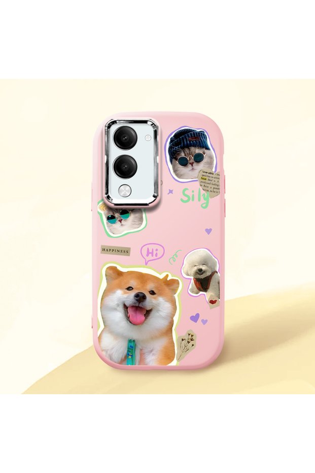 Vivo Y19S Gt Compatible Shock-Absorbing Camera Protected Pink Silicone Case Dog Patterned