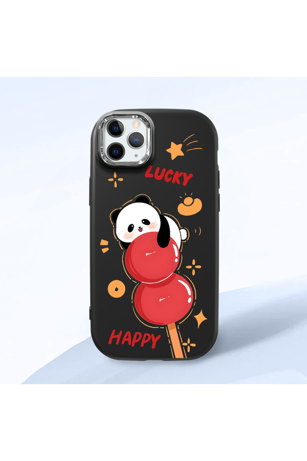 حافظة سيليكون سوداء متوافقة مع هاتف iPhone 11 Pro مع حماية للكاميرا ماصّ للصدمات من نوع Panda منقوش