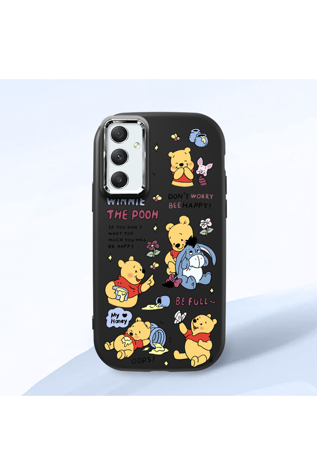 Samsung Galaxy A34 Compatible Shock-Absorbing Camera Protected Black Silicone Case Cartoon Patterned