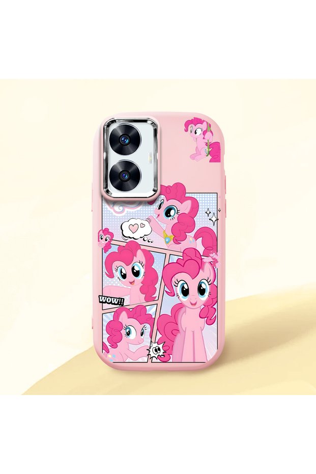 حافظة سيليكون وردية متوافقة مع كاميرا Realme C55 ماصّ للصدمات مع حماية للكاميرا Pony منقوش